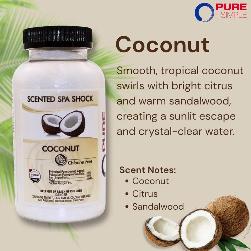 pure and simple Coconut Aromatherapy Spa Shock for Hot Tubs & Spas | Non-Chlorine Oxidizing Hot Tub Shock Treatment | Compatible with Bromine Tablets & Chlorine | Neutralizes Odors & Clarifies Water (2 lbs) - Image 2